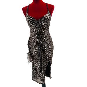 CITY STUDIO sz 5 jr gold black sequin bodycon mini party cocktail dress NWT B92